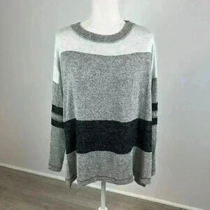Story Grey White & Black Striped Long Sleeve Top Size M